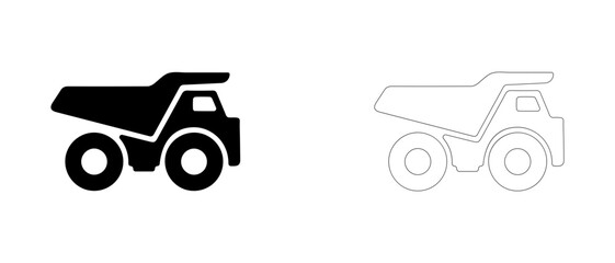 Heavy haul mining dump truck vector icon filled and outline, ore transport and quarry vehicle symbol. © PicMag