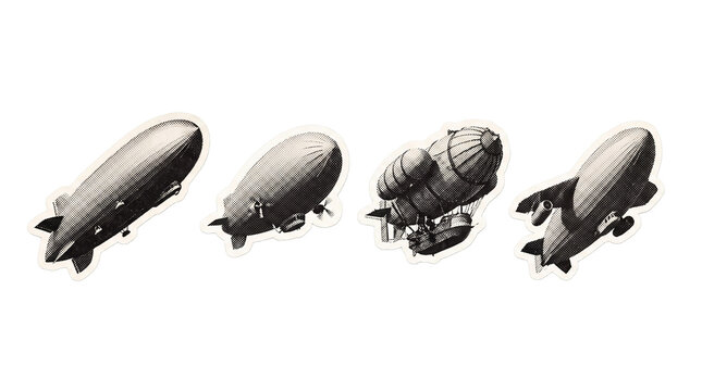 airship retro halftone set , clean white border outline PNG