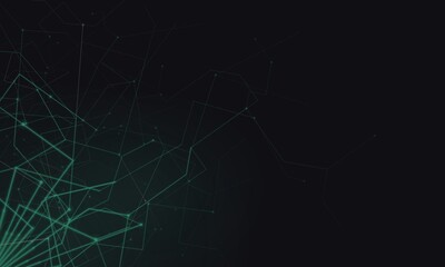 Abstract Circuit Bus Network Technology Background with Corner Fanning Branching Traces and Node Connections, Jade Green Dark Grunge © Ants
