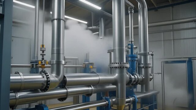 Stainless Steel Industrial Heat Exchanger Pipe System with Steam in Manufacturing Plant