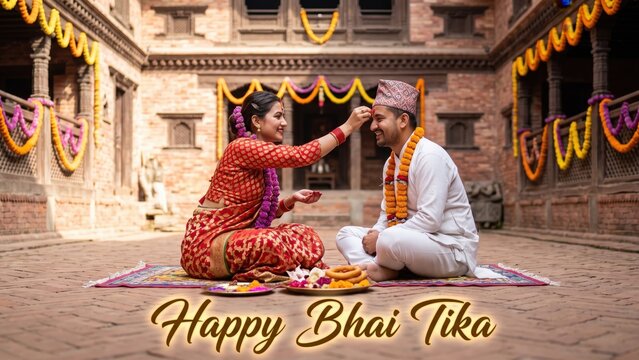 Happy Bhai Tika &ndash; Nepali Sibling Tilak Ceremony with Festive Greeting.