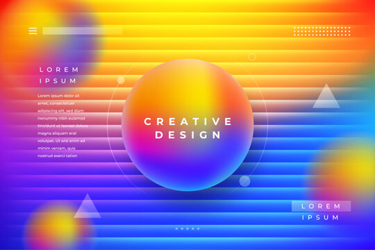 Abstract Horizontal Lines Gradient Background with 3D Sphere and Modern Geometric Elements for Web Landing Page
