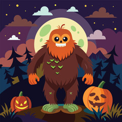 Fototapeta premium Bigfoot Halloween – Cute Sasquatch Cartoon Vector Illustration