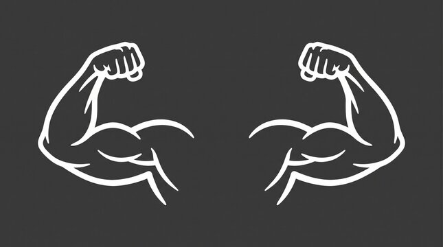 Chalk drawing of strong muscular arms flexing on a dark background with gym sign
