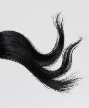 Flowing Black Straight Hair Extension Isolated White Background