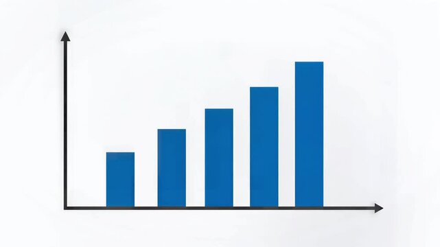 Blue bar chart showing upward growth trend on white background