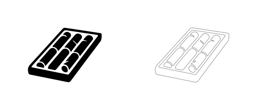 Dynamite sticks in crate box vector icon filled and outline, blasting explosives and rock demolition symbol.