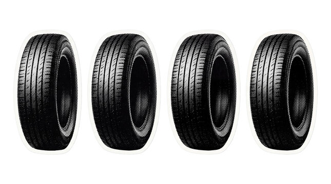 car tire retro halftone set , clean white border outline PNG