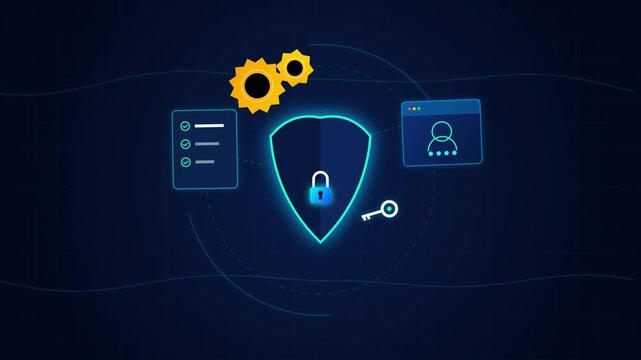 Digital security illustration with shield lock and key icons