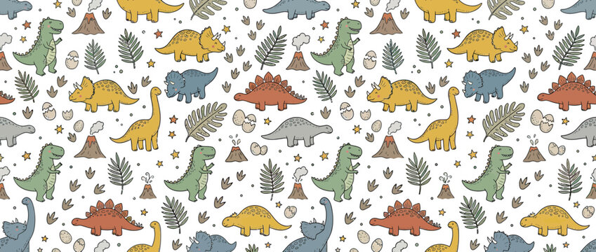 Cute Dinosaur Pattern Seamless Background Illustration