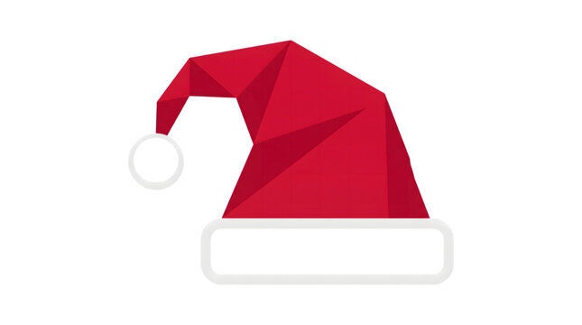 A festive low poly style santa hat png design element for holiday projects presented as isolated on transparent background