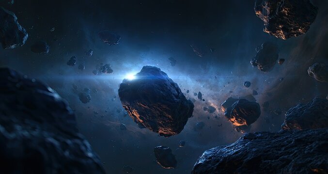 Cosmic Asteroid Field with Distant Star Light.