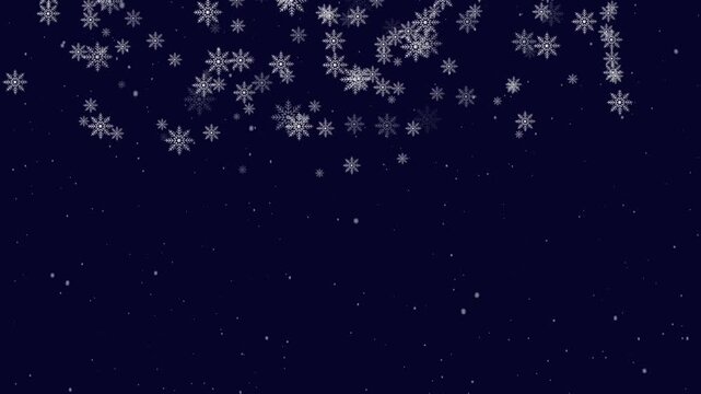 Elegant animated winter background with delicate silver snowflakes arranged along the upper edge of a deep blue backdrop. The refined seasonal design provides a spacious copy area.
