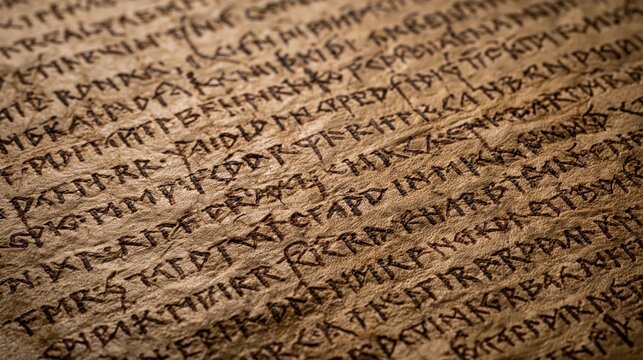 Ancient manuscript displays dense rows of mysterious angular runic writing