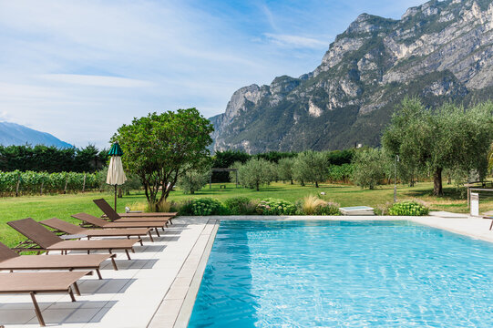 Luxury swimming pool with a stunning mountain view
