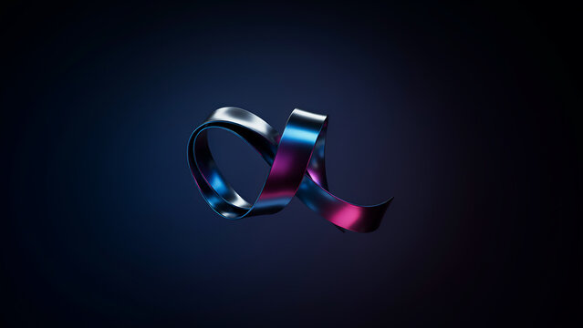 Metallic ribbon twisted into an alpha symbol