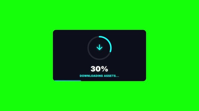 Downloading Assets Progress Bar Animation Card on Green Screen Chroma Key