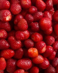Top view pattern of fresh ripe red strawberries background texture © Daria