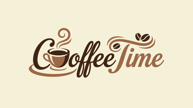 Elegant coffee time typography design with a steaming cup icon illustration.