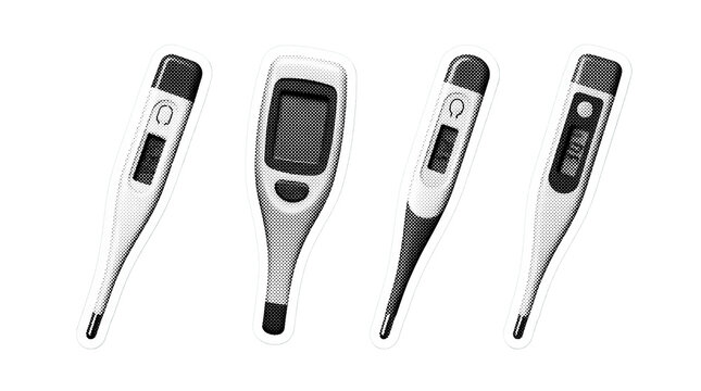 electronic thermometer retro halftone set , clean white border outline PNG