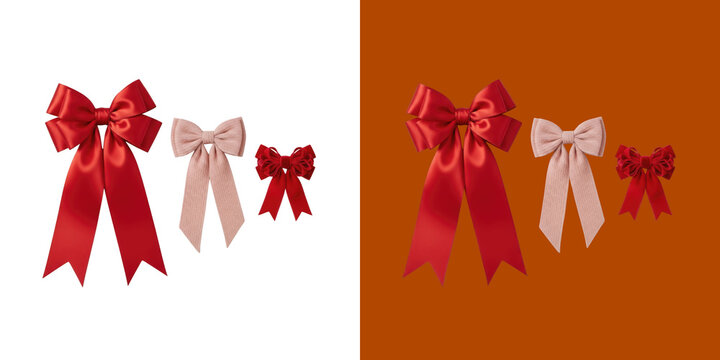 Red and Pink Silk Ribbon Bow Decorations for Holiday Gifting and Festive Ornamentation transparent png