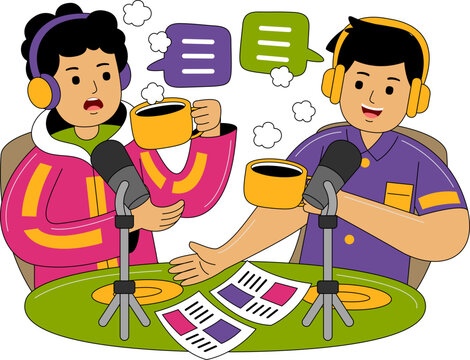 People Recording a Podcast Illustration