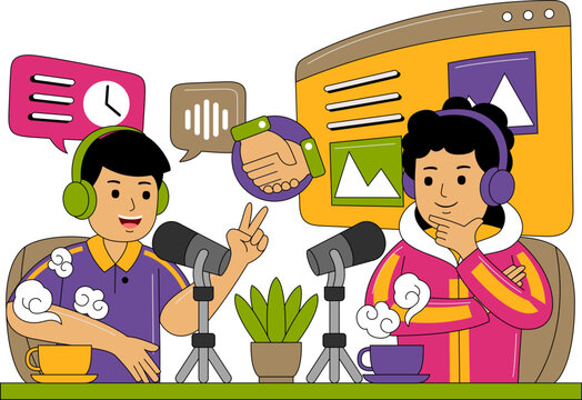 People Recording a Podcast Illustration