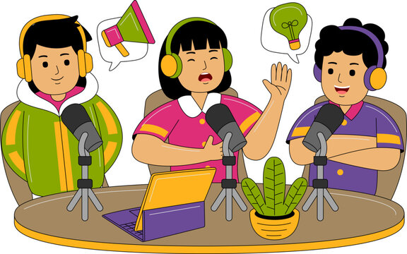 People Recording a Podcast Illustration