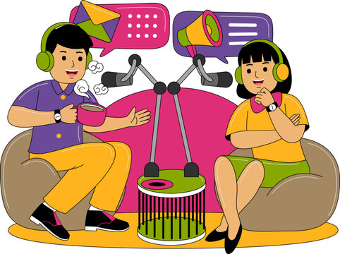 People Recording a Podcast Illustration