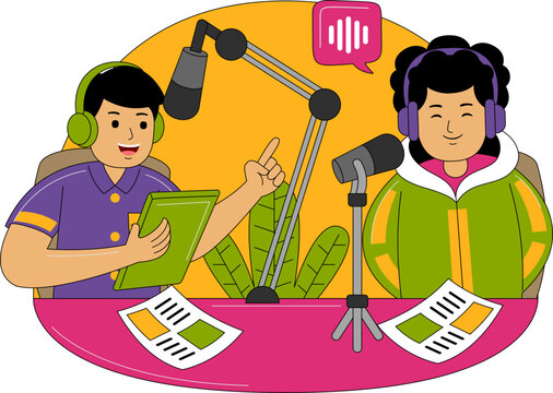 People Recording a Podcast Illustration