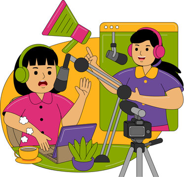 People Recording a Podcast Illustration