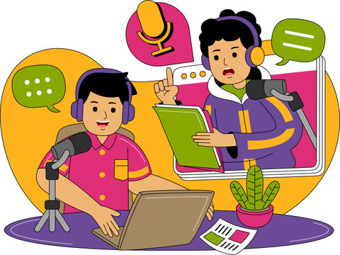 People Recording a Podcast Illustration