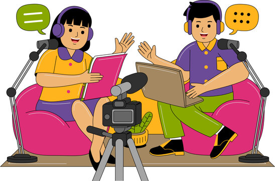 People Recording a Podcast Illustration