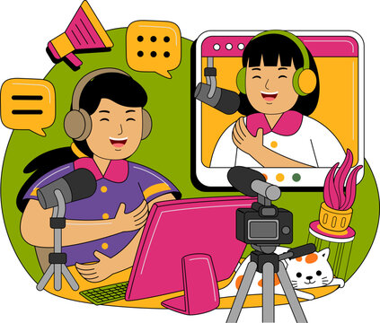 People Recording a Podcast Illustration