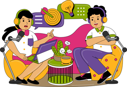 People Recording a Podcast Illustration