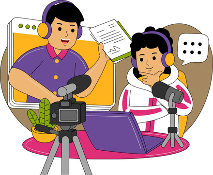People Recording a Podcast Illustration