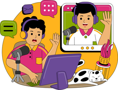 People Recording a Podcast Illustration