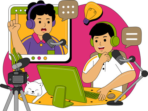 People Recording a Podcast Illustration