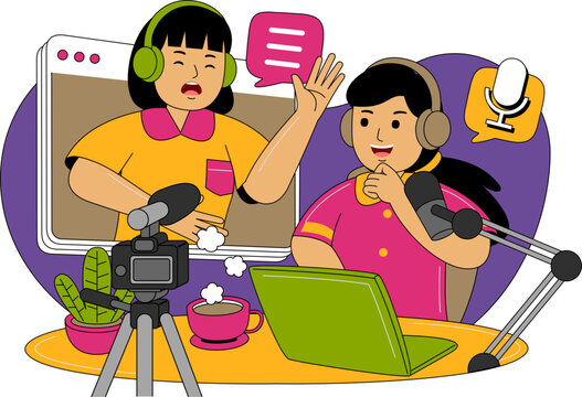 People Recording a Podcast Illustration
