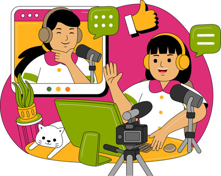People Recording a Podcast Illustration