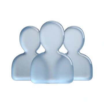 3D Transparent Glass Group Users Icon with Three People - Team Community Symbol in Blue Frosted Glassmorphism Style