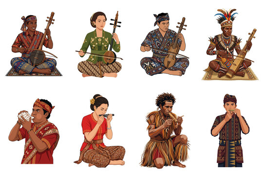 Indonesian Culture and Traditional Music Performed by Diverse Ethnic Groups Playing Instruments