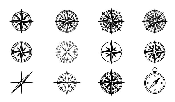 Nautical Wind Rose Compass and Map Navigation Symbol Collection