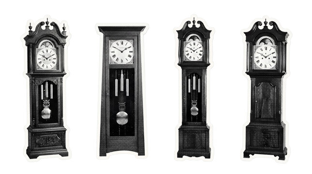 grandfather clock retro halftone set , clean white border outline PNG