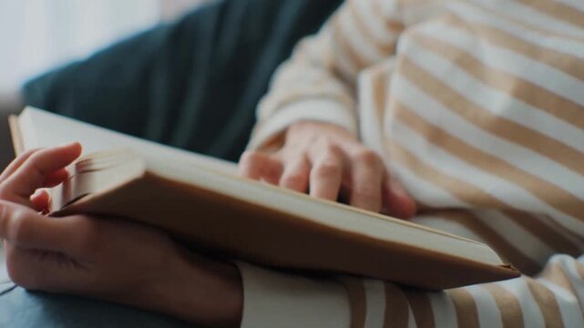 Woman Reading Book in Cozy Living Room