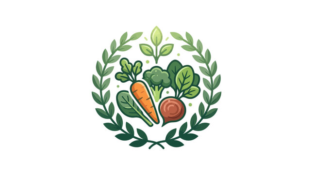 Laurel wreath framing organic carrot and beet roots.