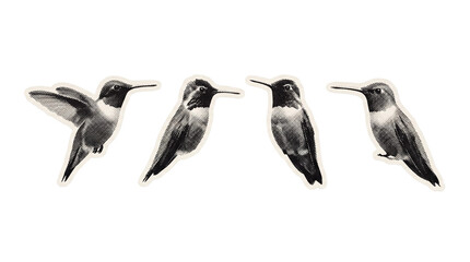 Fototapeta premium hummingbird retro halftone set , clean white border outline PNG