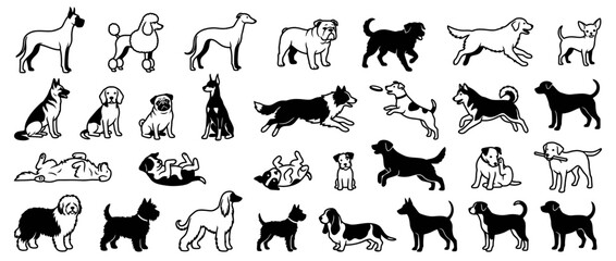 Fototapeta premium Collection of Dog Breed Silhouettes on Transparent Background