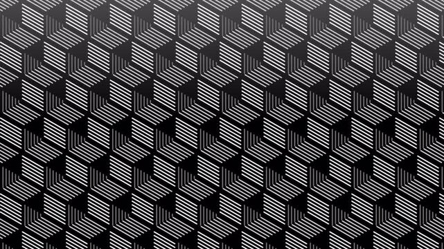 Abstract geometric pattern with repeating Transparent  and white cubes and thin parallel lines creating a modern 3d optical illusion texture design