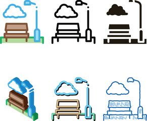 Obraz premium Park with Benches Icon Vector. Outline Park with Benches diversity Sign. Isolated Contour Symbol